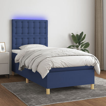 Box Spring Postel S Matrací A Led Textil Modrá