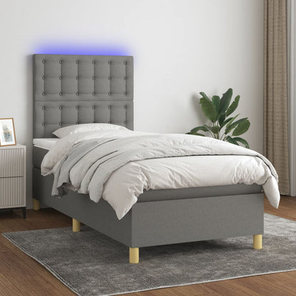 Box Spring Postel S Matrací A Led Textil Tmavě Šedá