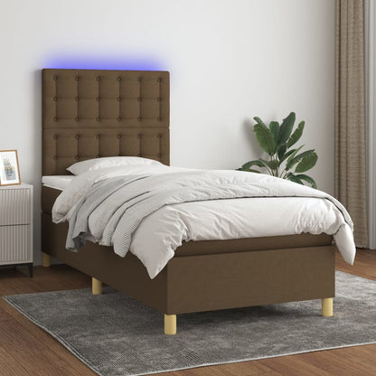 Box Spring Postel S Matrací A Led Tmavě Hnědá 90X190 Cm Textil