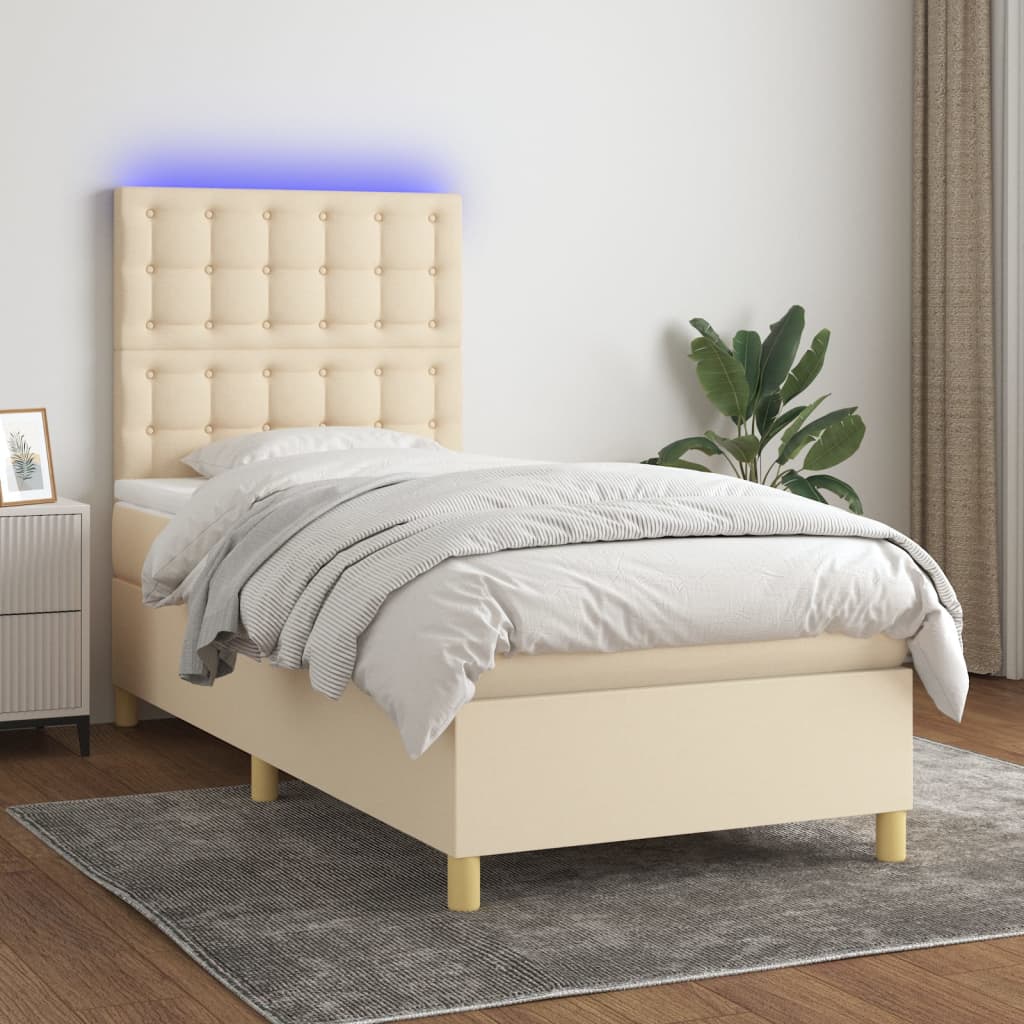 Box Spring Postel S Matrací A Led Textil Krémová