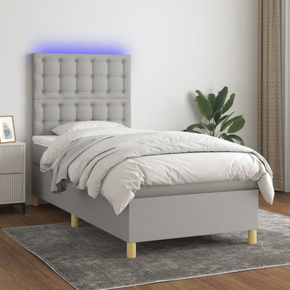 Box Spring Postel S Matrací A Led Textil Světle Šedá