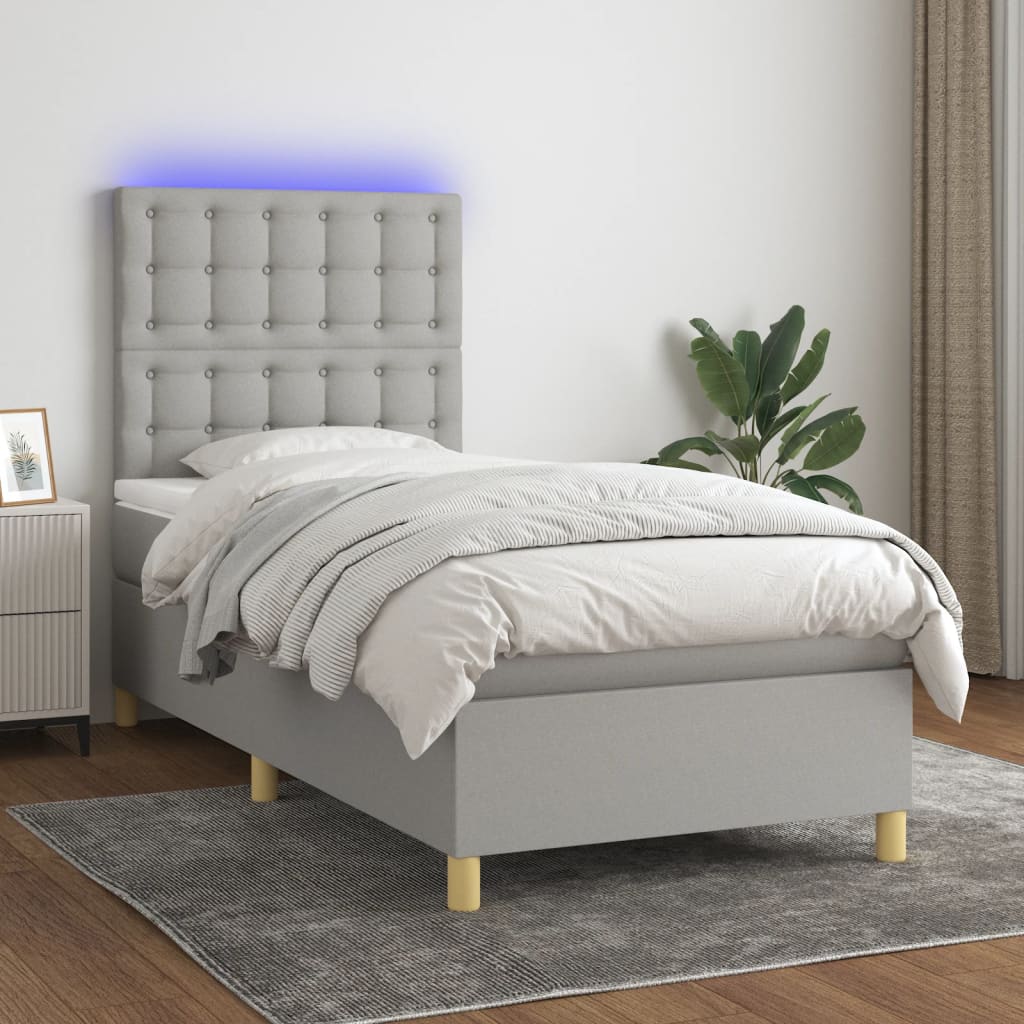 Box Spring Postel S Matrací A Led Textil Světle Šedá