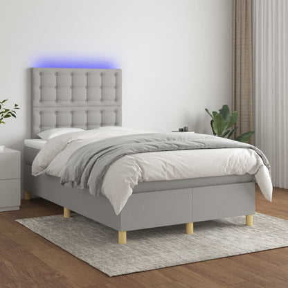 Box Spring Postel S Matrací A Led Textil Světle Šedá