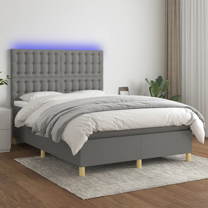 Box Spring Postel S Matrací A Led Textil Tmavě Šedá