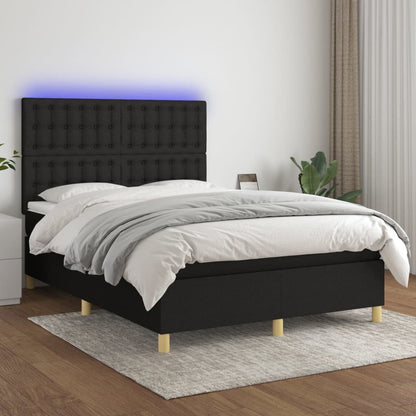 Box Spring Postel S Matrací A Led Černá Textil Černá