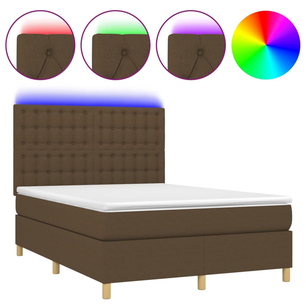 Box Spring Postel S Matrací A Led Tmavě Hnědá 140X190 Cm Textil