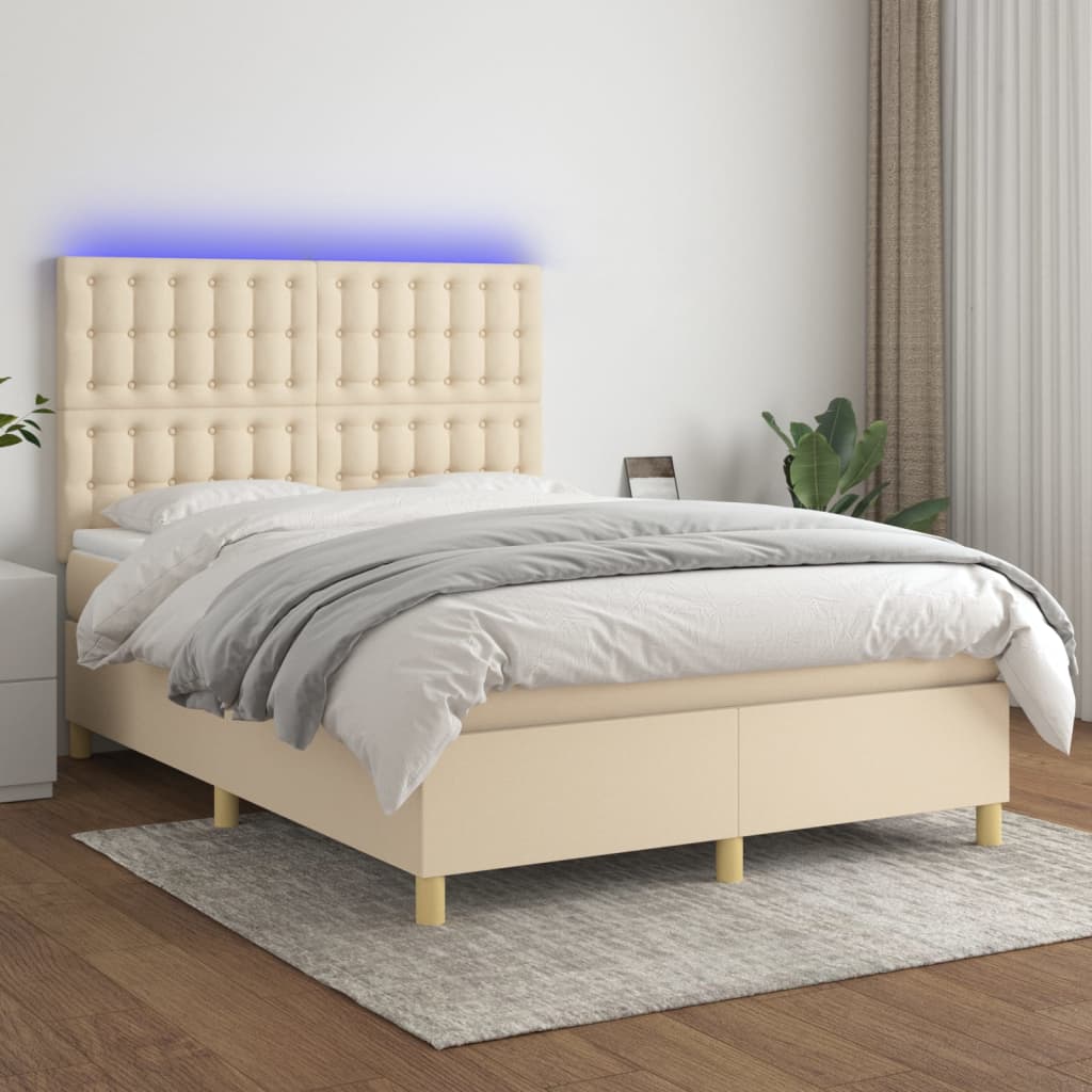 Box Spring Postel S Matrací A Led Textil Krémová