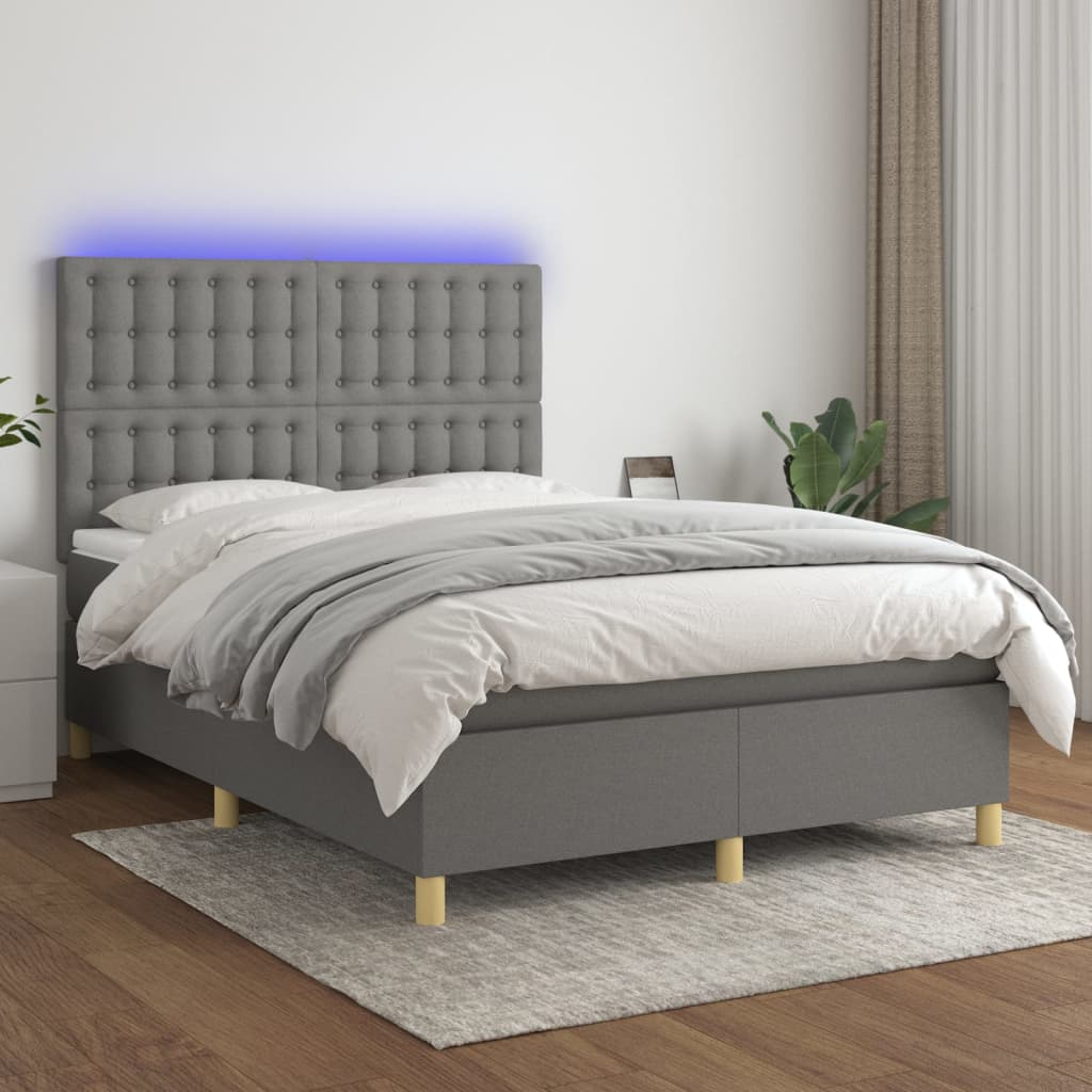 Box Spring Postel S Matrací A Led Textil Tmavě Šedá