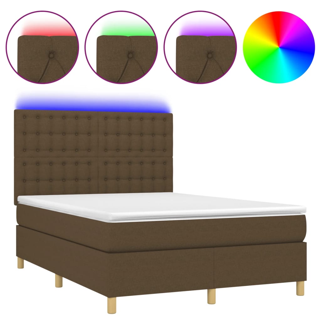 Box Spring Postel S Matrací A Led Tmavě Hnědá 140X200 Cm Textil