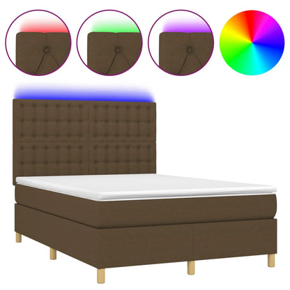 Box Spring Postel S Matrací A Led Tmavě Hnědá 140X200 Cm Textil
