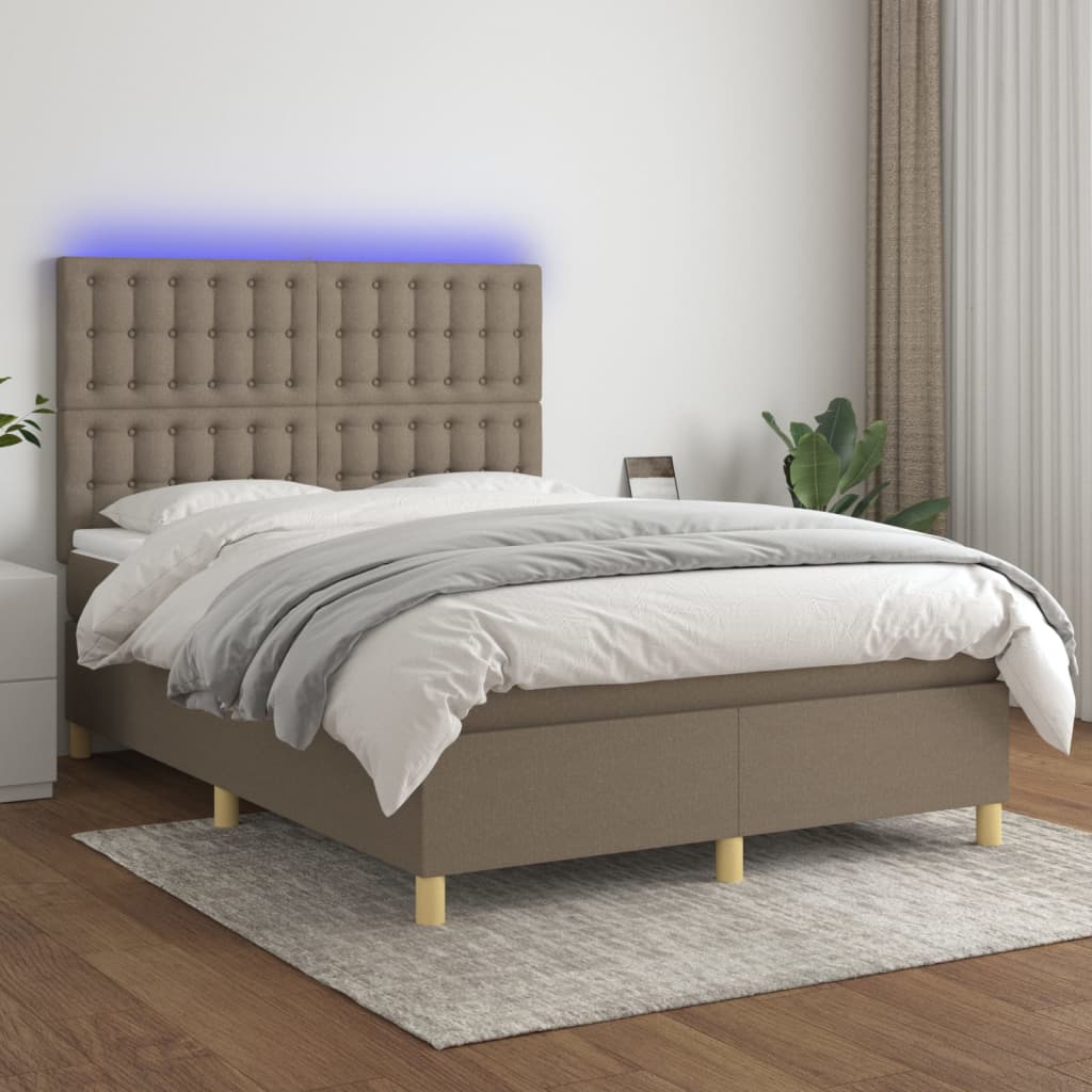 Box Spring Postel S Matrací A Led Textil Taupe