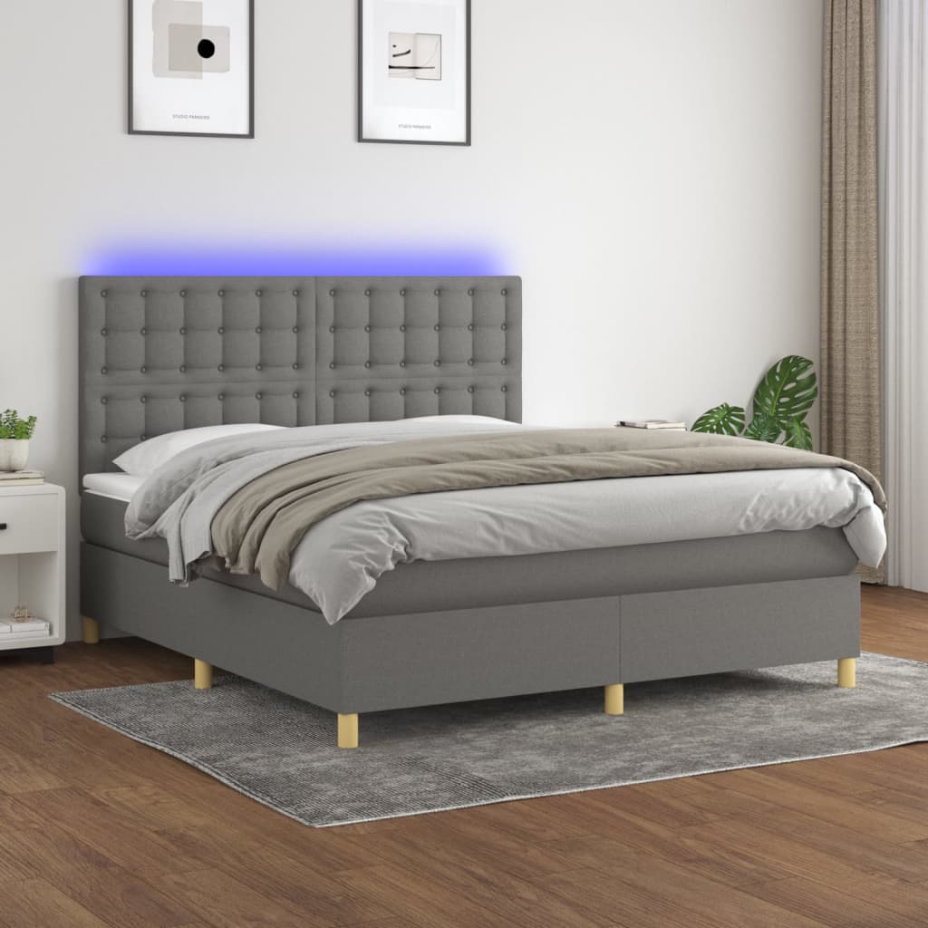Box Spring Postel S Matrací A Led Textil Tmavě Šedá
