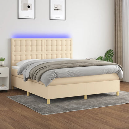 Box Spring Postel S Matrací A Led Textil Krémová