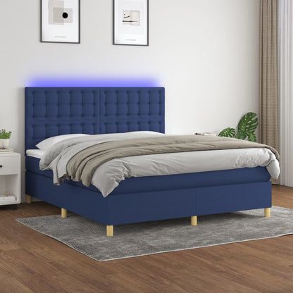 Box Spring Postel S Matrací A Led Textil Modrá