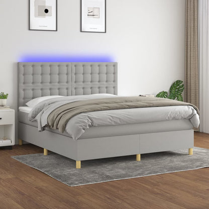 Box Spring Postel S Matrací A Led Textil Světle Šedá