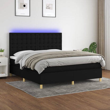 Box Spring Postel S Matrací A Led Černá Textil Černá