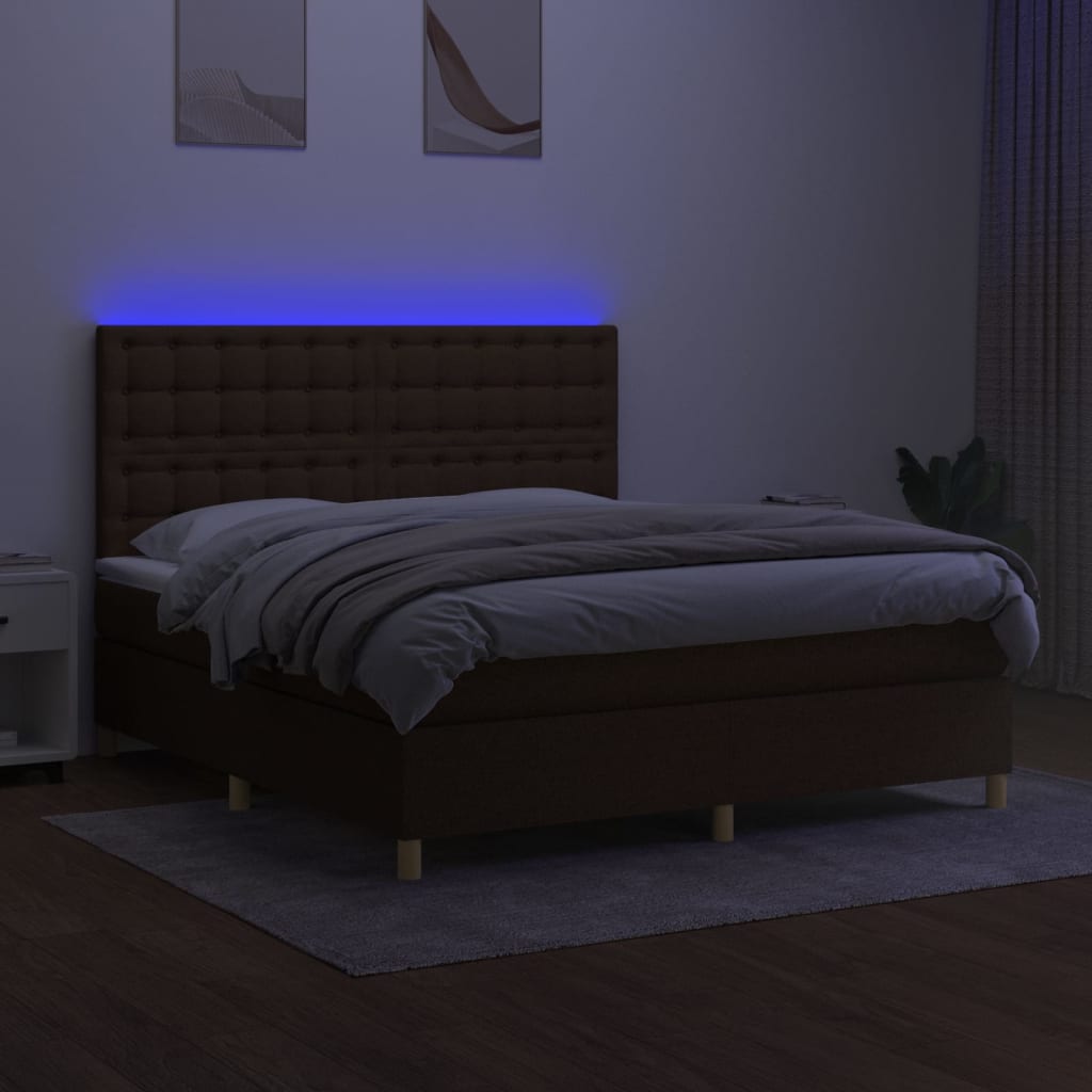 Box Spring Postel S Matrací A Led Tmavě Hnědá 180X200 Cm Textil