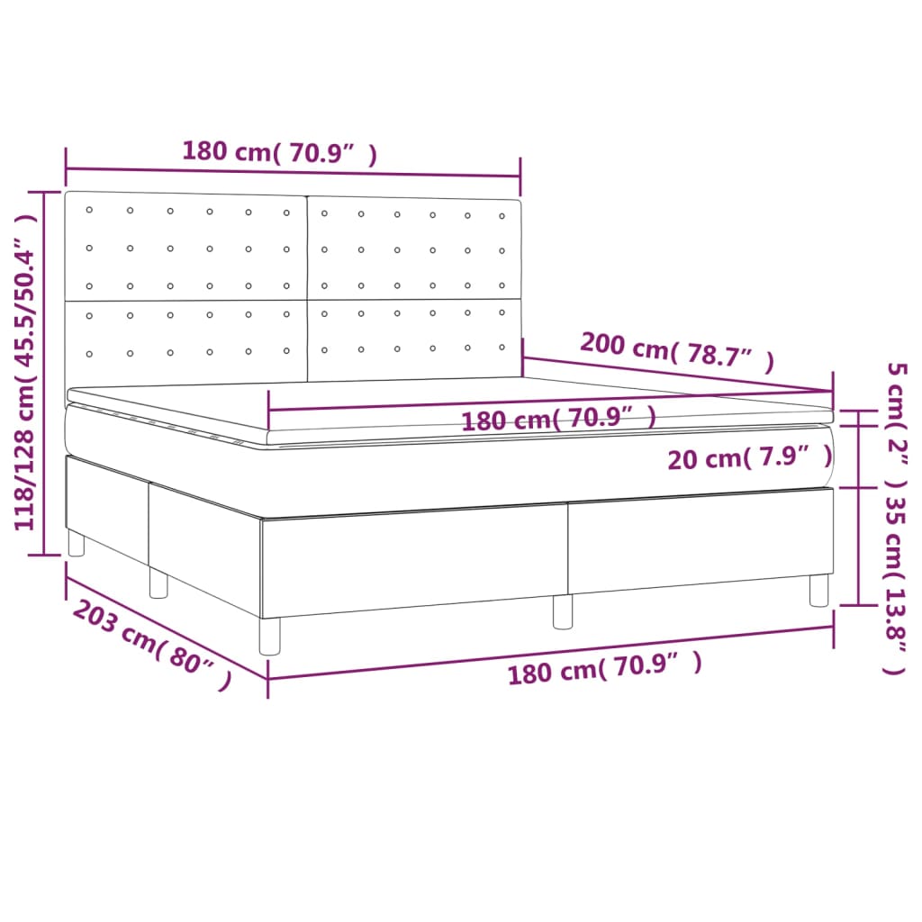 Box Spring Postel S Matrací A Led Tmavě Hnědá 180X200 Cm Textil