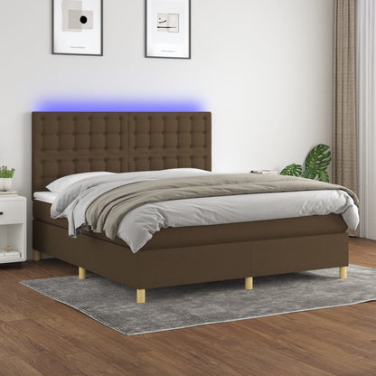 Box Spring Postel S Matrací A Led Tmavě Hnědá 180X200 Cm Textil
