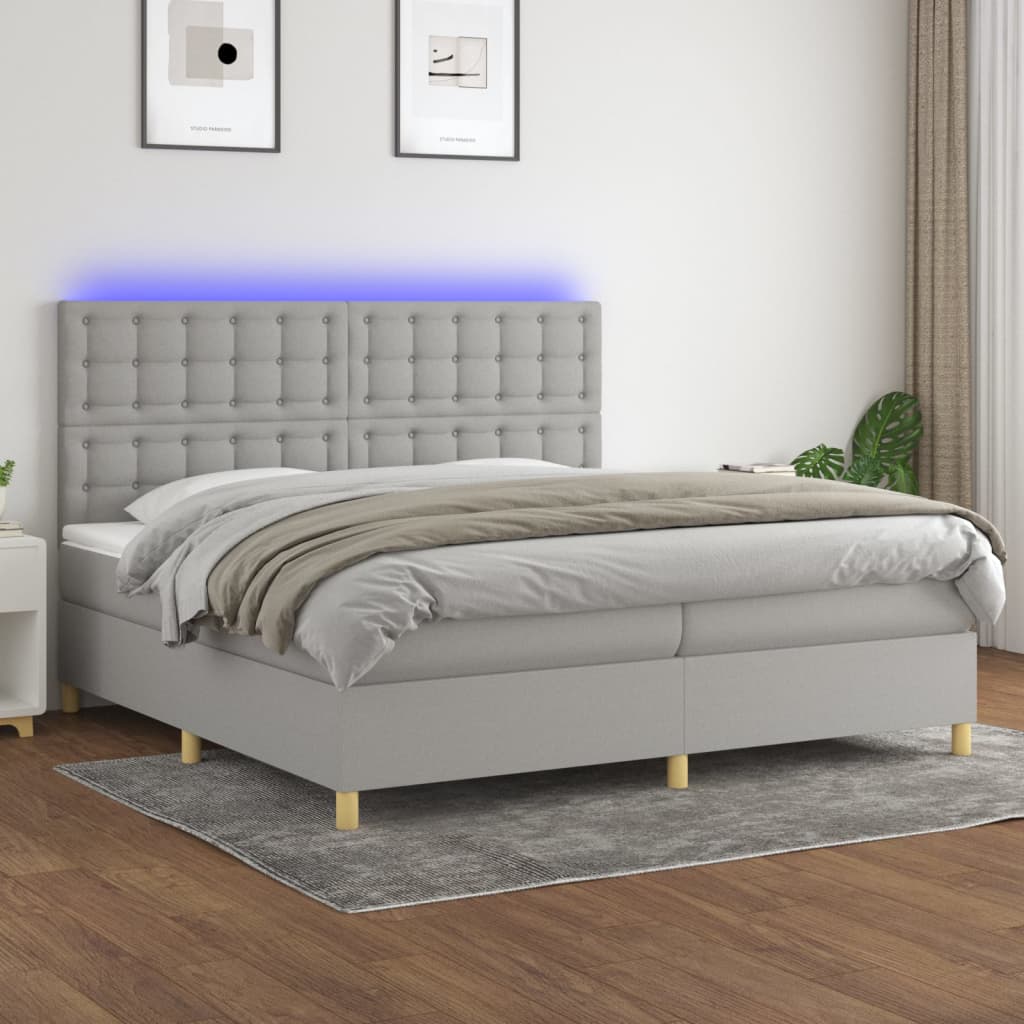 Box Spring Postel S Matrací A Led Textil Světle Šedá