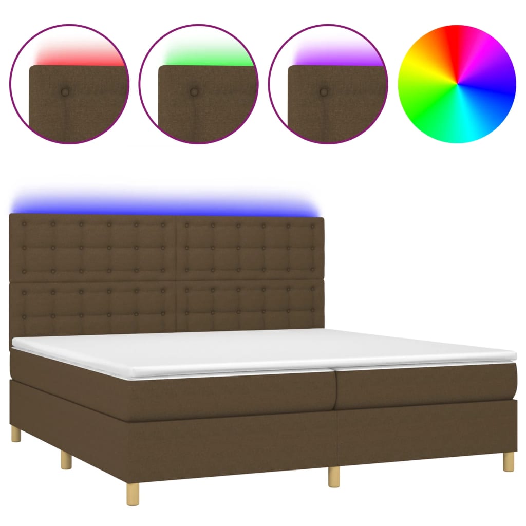 Box Spring Postel S Matrací A Led Tmavě Hnědá 200X200 Cm Textil