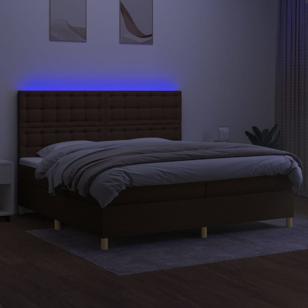 Box Spring Postel S Matrací A Led Tmavě Hnědá 200X200 Cm Textil