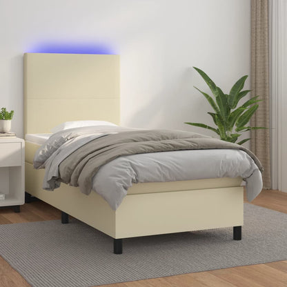 Box Spring Postel S Matrací A Led Krémová 80X200 Cm Umělá Kůže