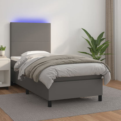 Box Spring Postel S Matrací A Led Šedá Umělá Kůže Šedá
