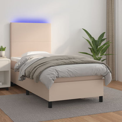 Box Spring Postel Matrace A Led 120X200Cm Umělá Kůže Cappuccino