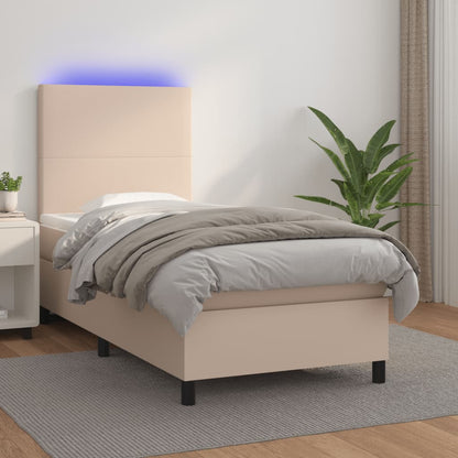 Box Spring Postel Matrace A Led 120X200Cm Umělá Kůže Cappuccino