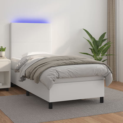 Box Spring Postel S Matrací A Led Umělá Kůže Bílá