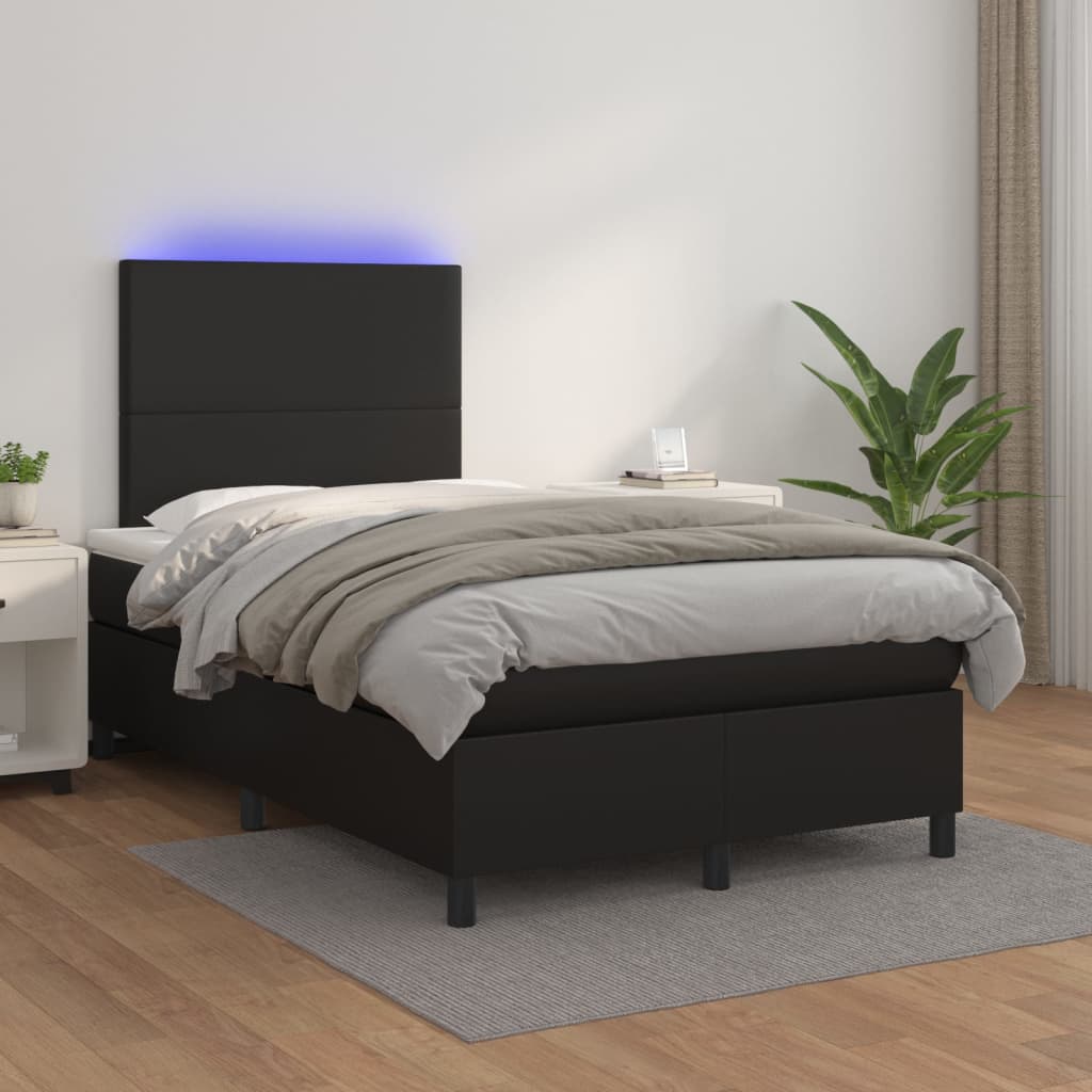 Box Spring Postel S Matrací A Led Černá Umělá Kůže Černá
