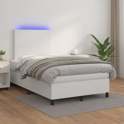 Box Spring Postel S Matrací A Led Umělá Kůže Bílá