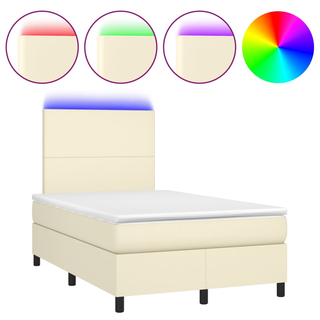 Box Spring Postel S Matrací A Led Krémová 120X200 Cm Umělá Kůže