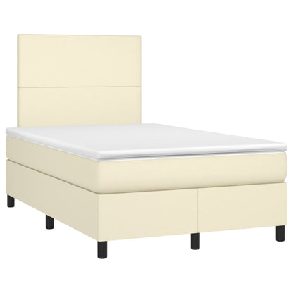 Box Spring Postel S Matrací A Led Krémová 120X200 Cm Umělá Kůže