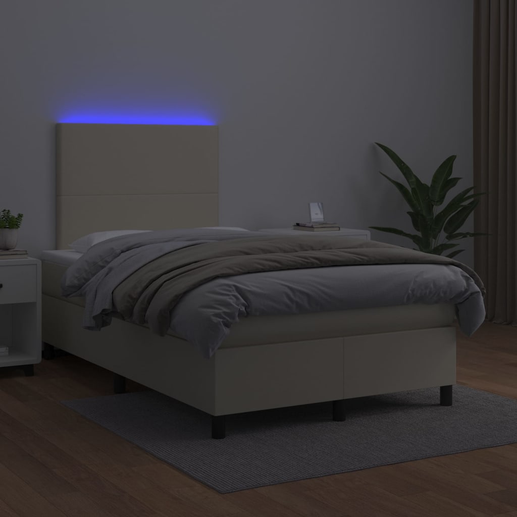 Box Spring Postel S Matrací A Led Krémová 120X200 Cm Umělá Kůže