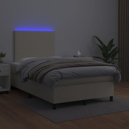 Box Spring Postel S Matrací A Led Krémová 120X200 Cm Umělá Kůže