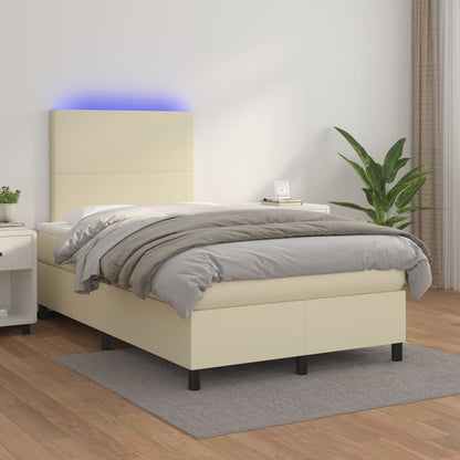 Box Spring Postel S Matrací A Led Krémová 120X200 Cm Umělá Kůže