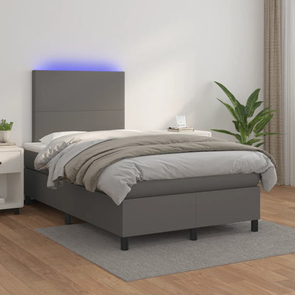 Box Spring Postel S Matrací A Led Šedá Umělá Kůže Šedá