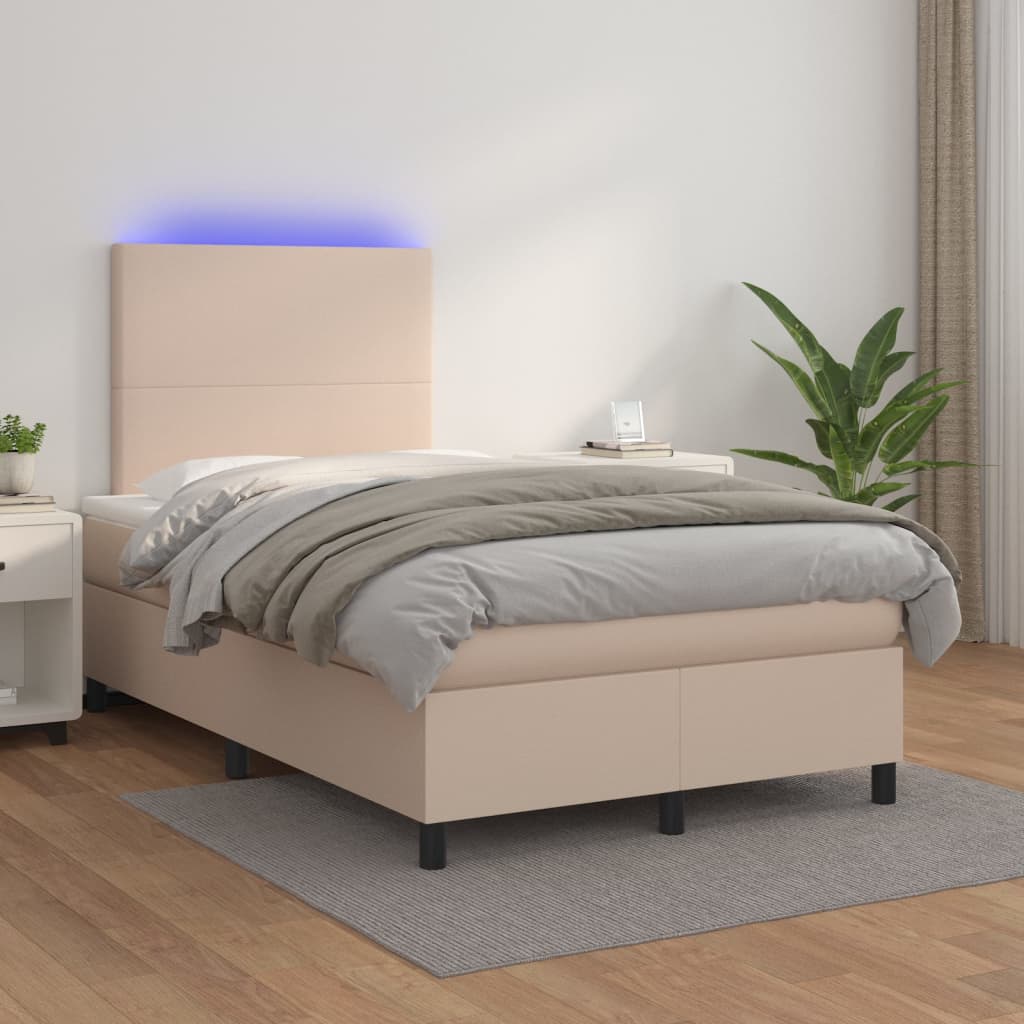 Box Spring Postel Matrace A Led 120X200Cm Umělá Kůže Cappuccino