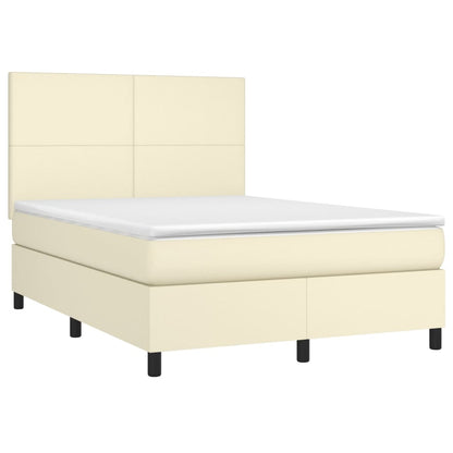 Box Spring Postel S Matrací A Led Krémová 140X190 Cm Umělá Kůže