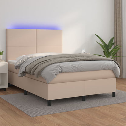 Box Spring Postel Matrace A Led 120X200Cm Umělá Kůže Cappuccino