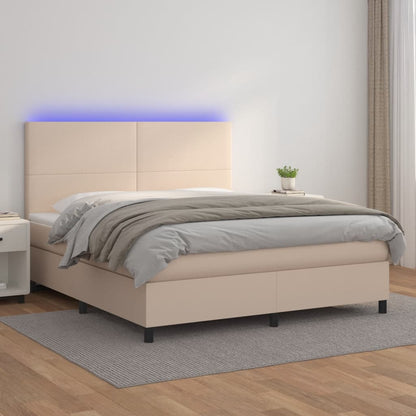 Box Spring Postel Matrace A Led 120X200Cm Umělá Kůže Cappuccino