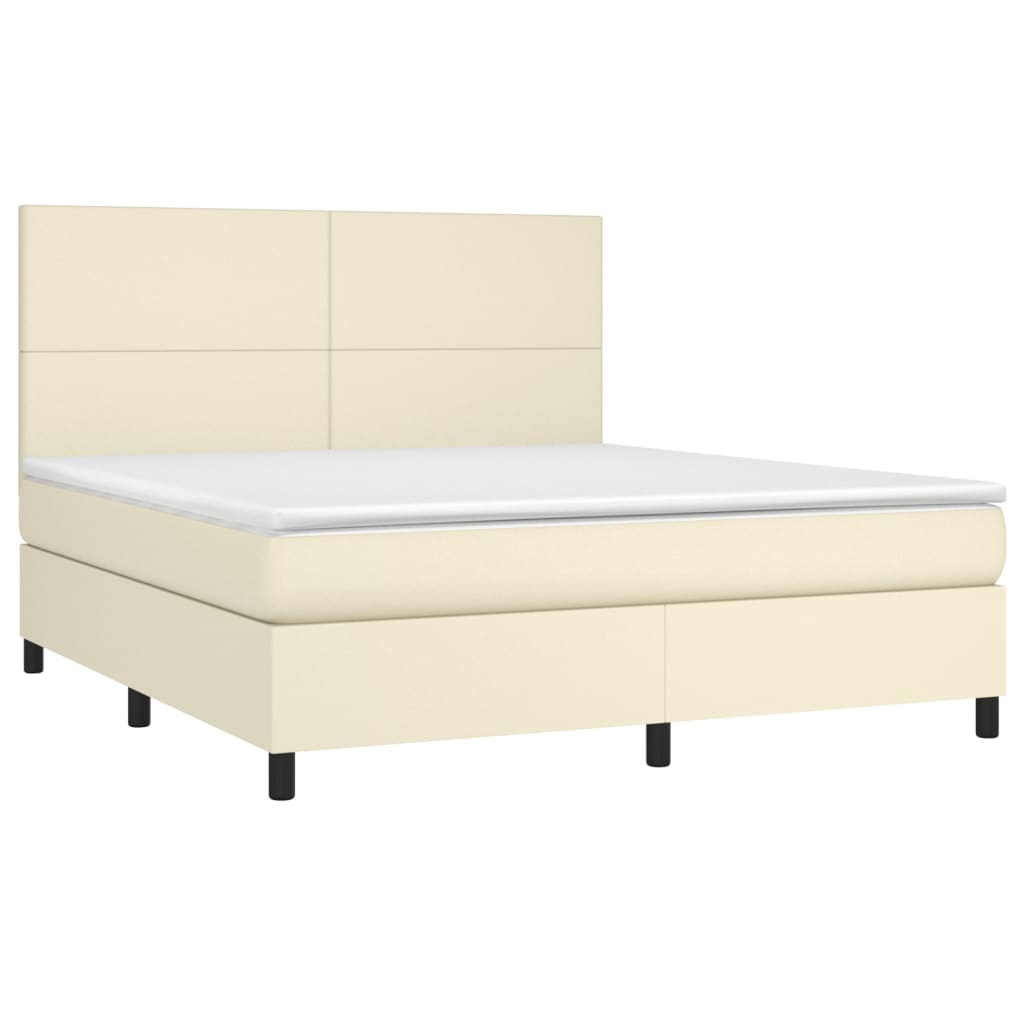 Box Spring Postel S Matrací A Led Krémová 180X200Cm Umělá Kůže