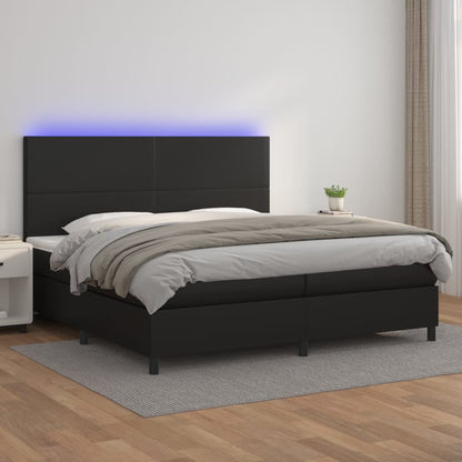 Box Spring Postel S Matrací A Led Černá Umělá Kůže Černá
