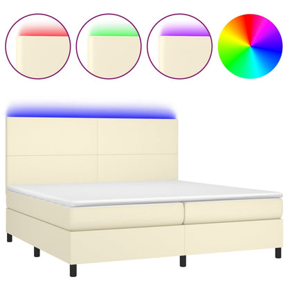 Box Spring Postel S Matrací A Led Krémová 200X200 Cm Umělá Kůže