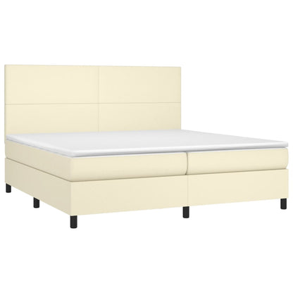 Box Spring Postel S Matrací A Led Krémová 200X200 Cm Umělá Kůže