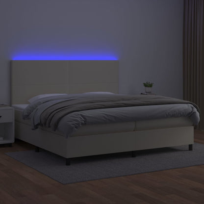 Box Spring Postel S Matrací A Led Krémová 200X200 Cm Umělá Kůže