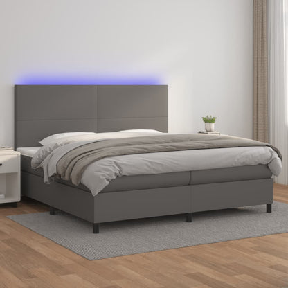 Box Spring Postel S Matrací A Led Šedá Umělá Kůže Šedá