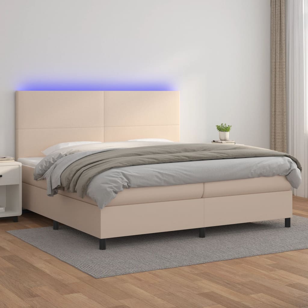 Box Spring Postel Matrace A Led 120X200Cm Umělá Kůže Cappuccino